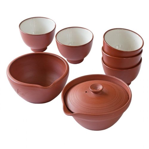 Japanese Tea Set Tokoname 80-90's (signed) - Shiboridashi 80 ml, Yusamashi and 5 cups