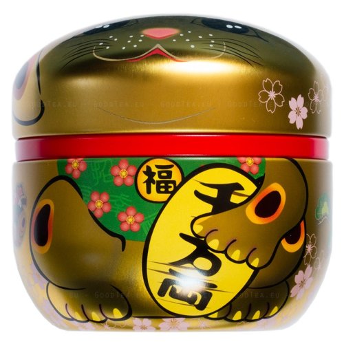 Japonská čajová dóza Šťastná kočka Maneki-neko zlatá 50 g