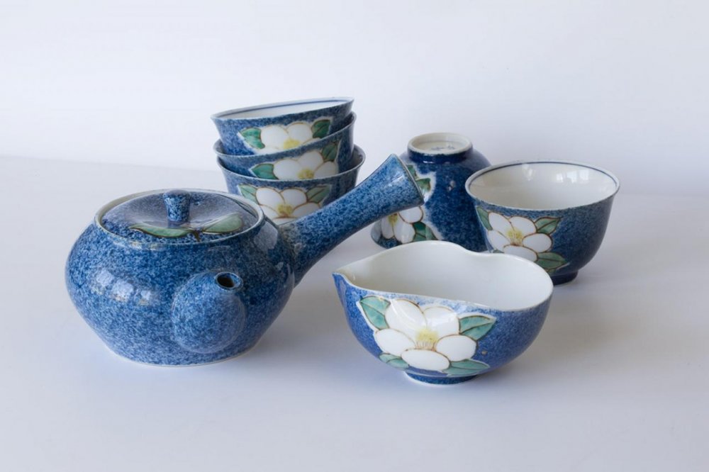 Porcelain Tea Set Light Blue/Dark Blue Teapot And 3 Cups