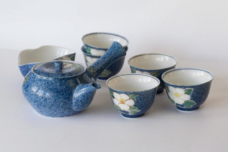 Japanese Tea Set Arita 80's (signed) - Teapot 250 ml, Pitcher with 5 Cups 100 ml
