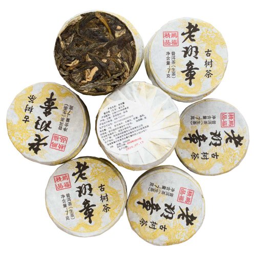 2012 Pu'er Verde da alberi antichi di Laobanzhang pressato in piccole torte | Lao Ban Zhang Jing Peng Gu Shu Sheng Pu Er - Variante: Campione 7 g
