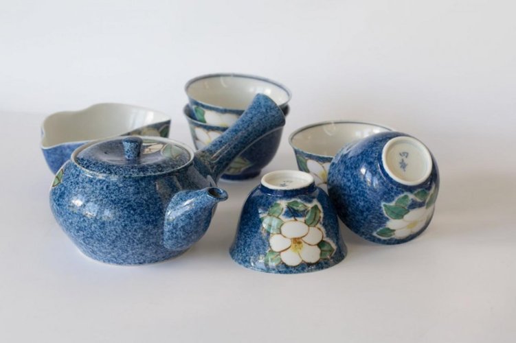 Japanese Tea Set Arita 80's (signed) - Teapot 250 ml, Pitcher with 5 Cups 100 ml