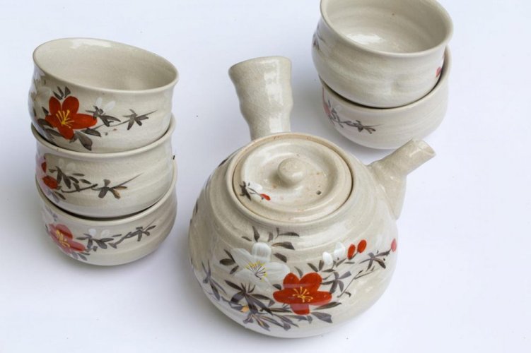 Set da tè giapponese Tokoname Saku anni '80 - teiera 500 ml e 5 ciotoline 110 ml