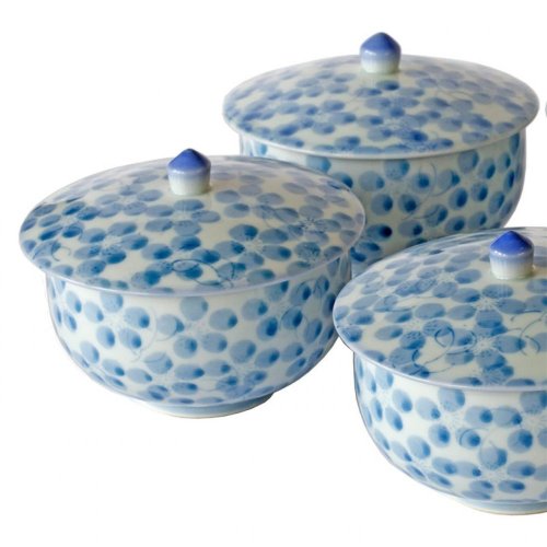 Set of Japanese Tea Cups with Lids Arita 80's (signed) - 5 Cups 150 ml