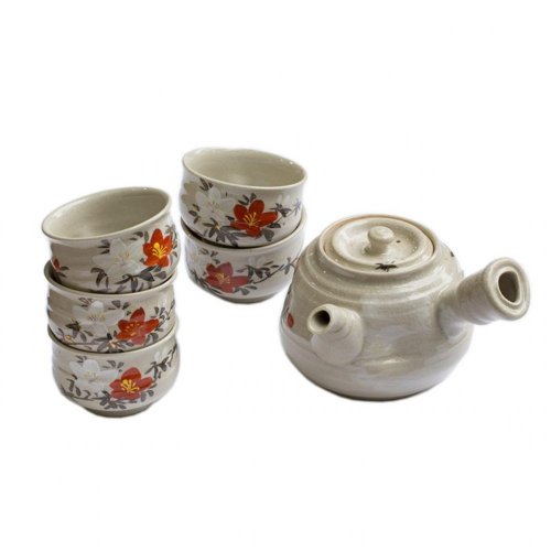 Japanese Tea Set Tokoname Saku 80's - Teapot 500 ml with 5 Cups 110 ml