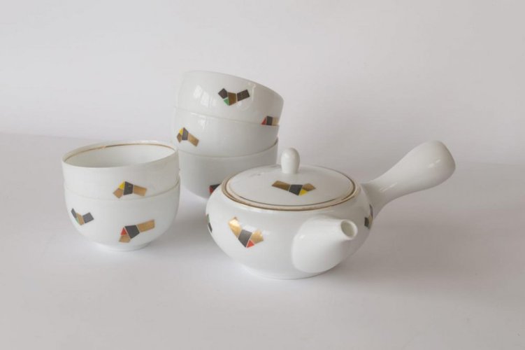 Japanese Tea Set Arita Gendainokin 70-80's (signed) - Teapot 300 ml with 5 Cups 100 ml