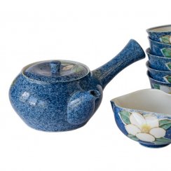 Japonská čajová sada Arita 80. léta (signovaná) - konvička 250 ml, slévátko a 5 misek 100 ml