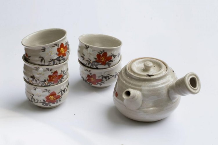 Set da tè giapponese Tokoname Saku anni '80 - teiera 500 ml e 5 ciotoline 110 ml