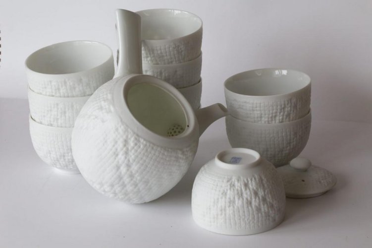 Japanese Tea Set Tokoname Gyomo 80's (signed) - Teapot 550 ml with 10 Cups 150 ml