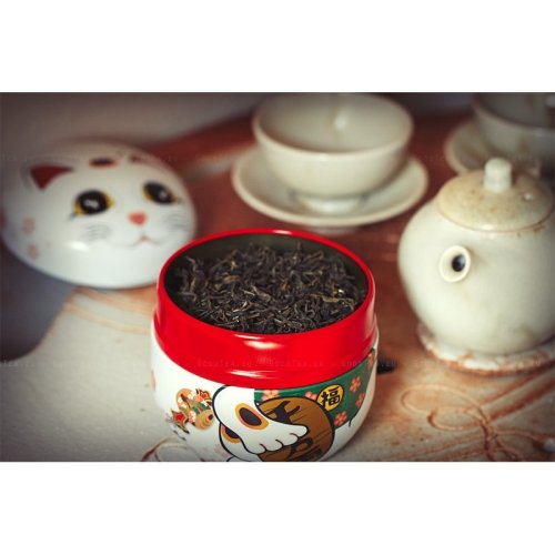 Japanese Tea Can Happy Cat Maneki-neko White 50 g