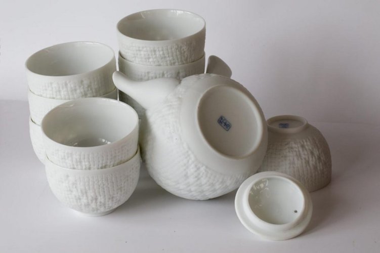 Japanese Tea Set Tokoname Gyomo 80's (signed) - Teapot 550 ml with 10 Cups 150 ml