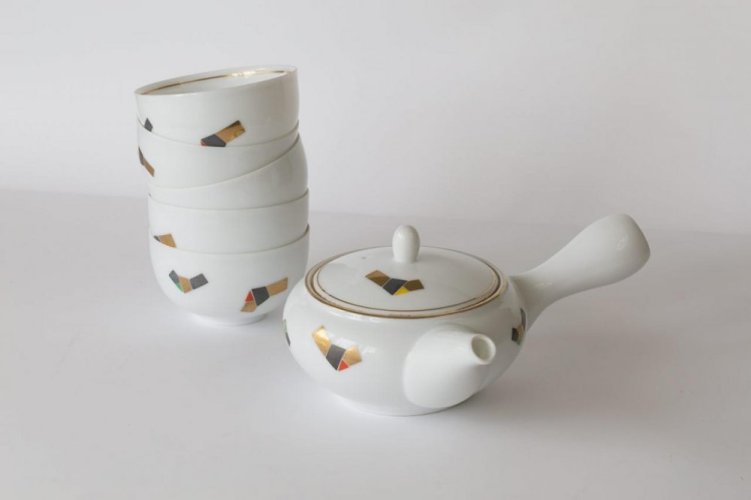 Japanese Tea Set Arita Gendainokin 70-80's (signed) - Teapot 300 ml with 5 Cups 100 ml