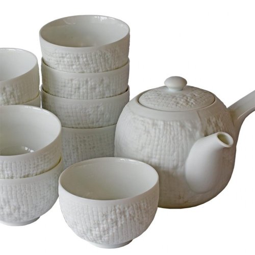 Japanese Tea Set Tokoname Gyomo 80's (signed) - Teapot 550 ml with 10 Cups 150 ml
