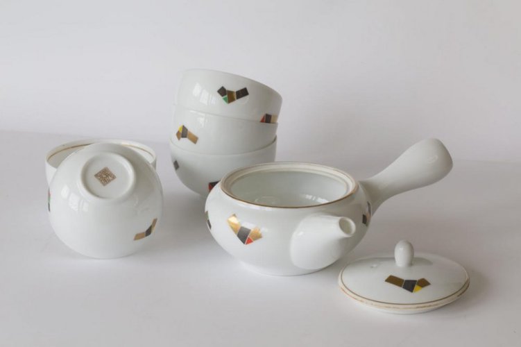 Japanese Tea Set Arita Gendainokin 70-80's (signed) - Teapot 300 ml with 5 Cups 100 ml