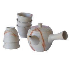Japanese Tea Set Tokoname Hidasuki Sutoro 90's (signed) - Teapot 380 ml with 5 Cups 60 ml