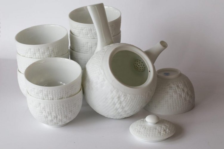 Japanese Tea Set Tokoname Gyomo 80's (signed) - Teapot 550 ml with 10 Cups 150 ml