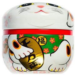 Japanese Tea Can Happy Cat Maneki-neko White 50 g