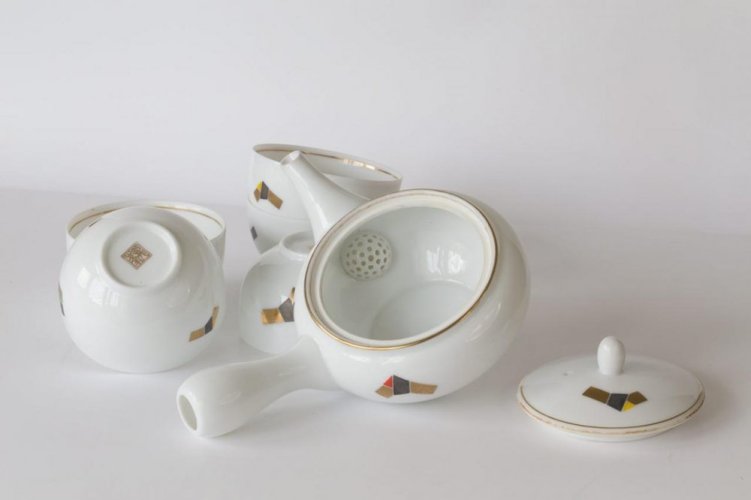 Japanese Tea Set Arita Gendainokin 70-80's (signed) - Teapot 300 ml with 5 Cups 100 ml