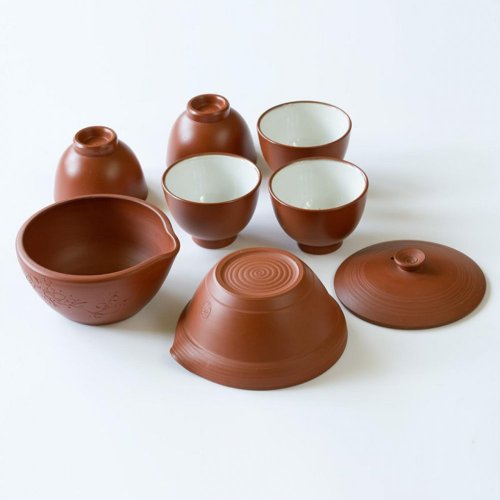 Servizio da tè giapponese Tokoname degli anni 80'-90' (firmato dall'artista) - Shiboridashi 80 ml, Yusamashi e 5 ciotoline