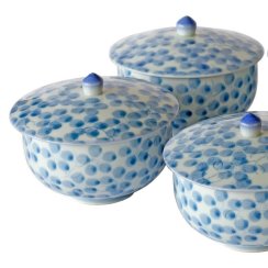 Set di ciotole giapponesi con coperchio Arita anni 80' (firmato dall'artista) - 5 ciotoline da 150 ml