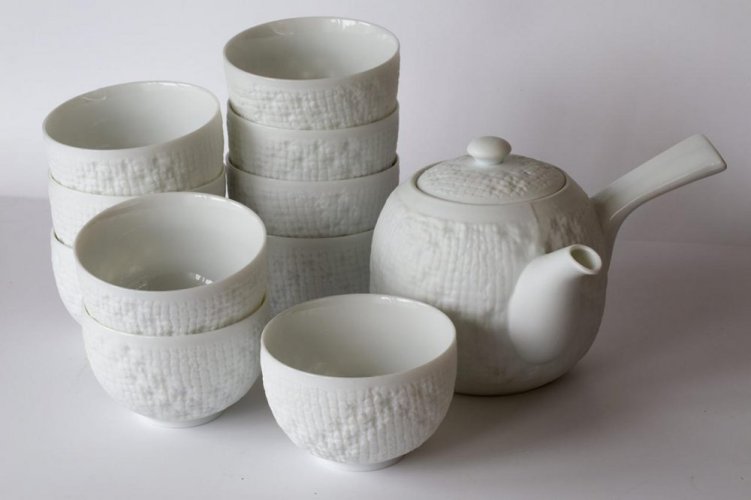 Japanese Tea Set Tokoname Gyomo 80's (signed) - Teapot 550 ml with 10 Cups 150 ml